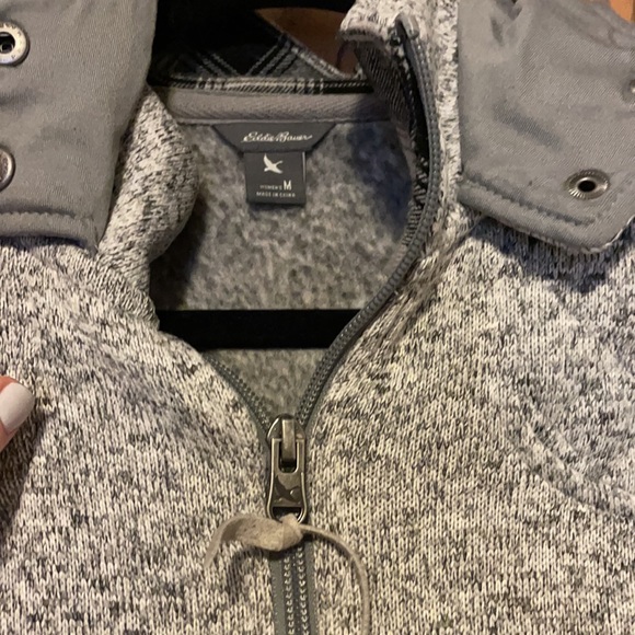 Eddie Bauer Zip up, grey with elbow pads! - Picture 3 of 4